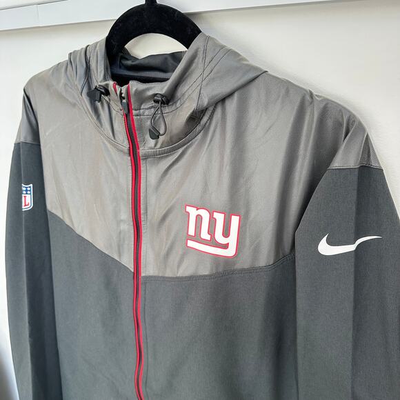 NFL New York Giants Nike Large NWOT Zip Up Hood Jacket Gray Red Men Windbreaker - Picture 2 of 7